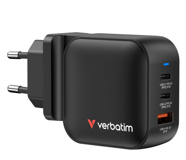 VERBATIM Mini GaN Charger 70W 3 Port US/EU/UK - 1340214 - zdjęcie